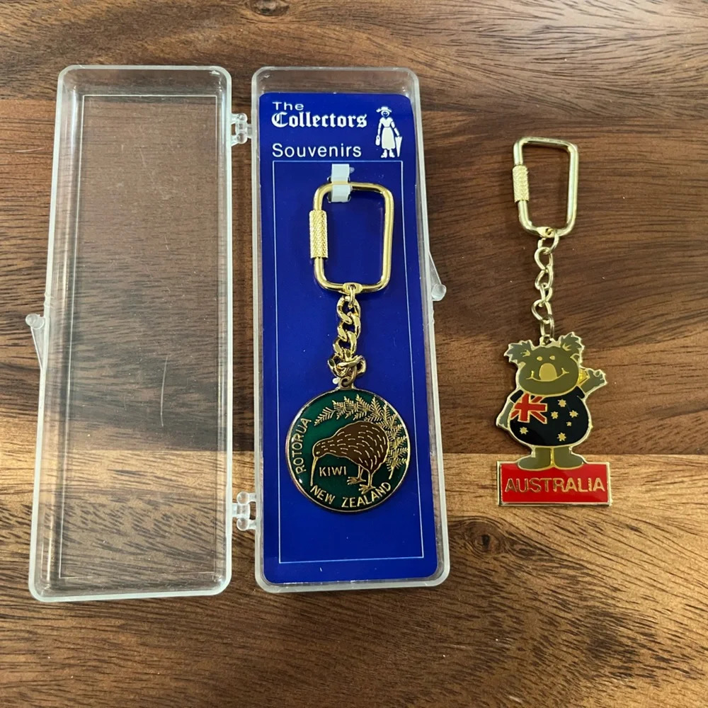 Vintage Australia New Zealand Keychains Kiwi Koala Souvenir Set of 2